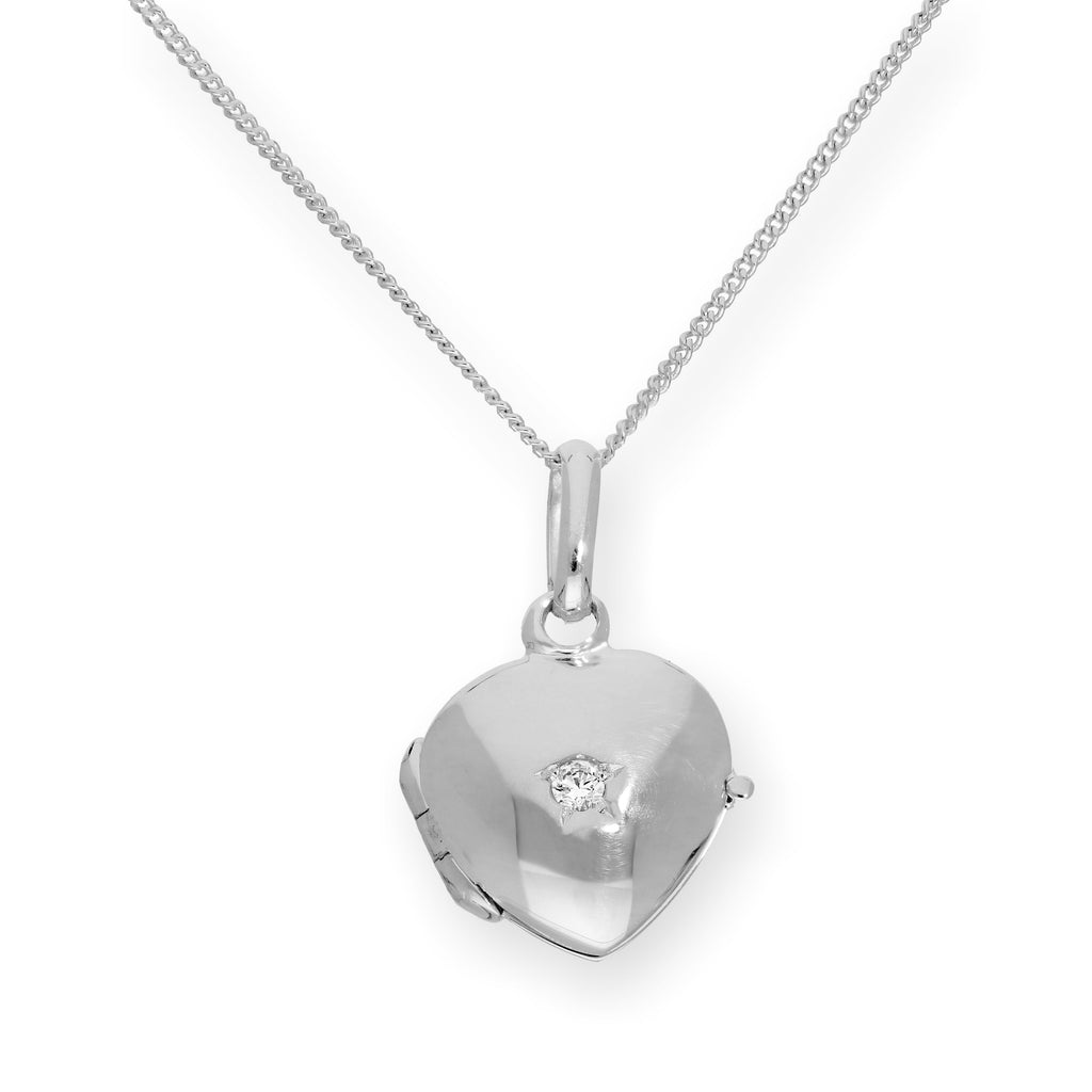 Tiny Sterling Silver & CZ Crystal Engravable Heart Locket on Chain 14-32 Inches