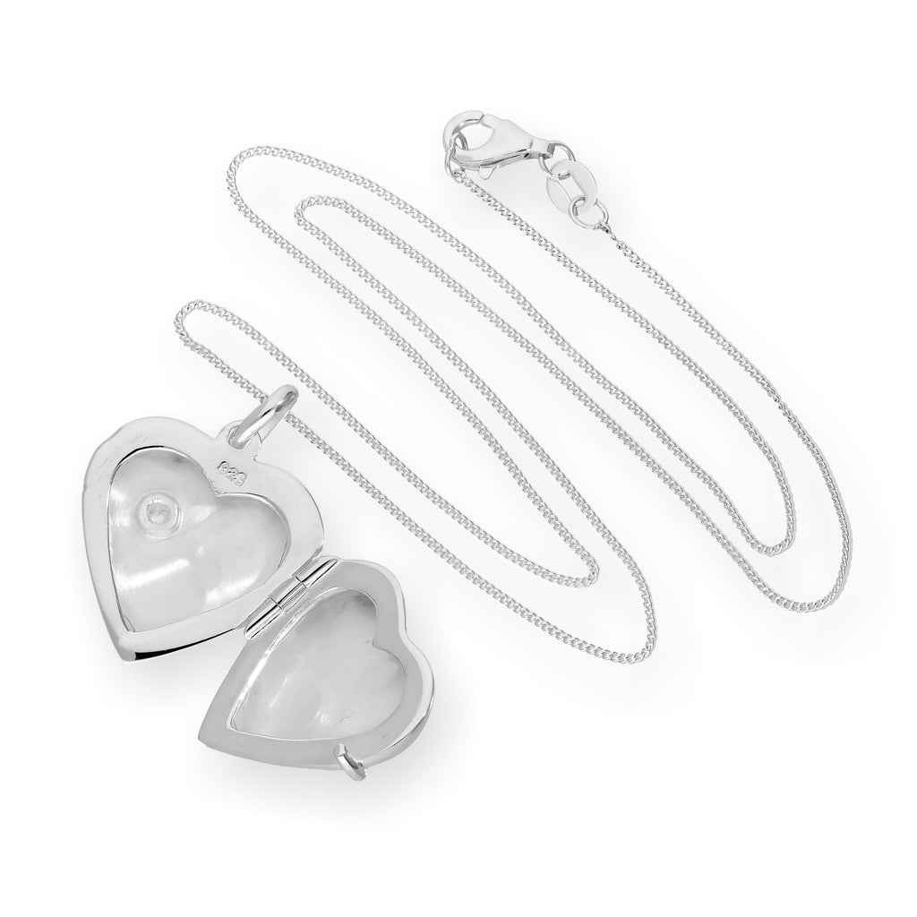 Sterling Silver & CZ Crystal Engravable Heart Locket on Chain 14 - 32 Inches