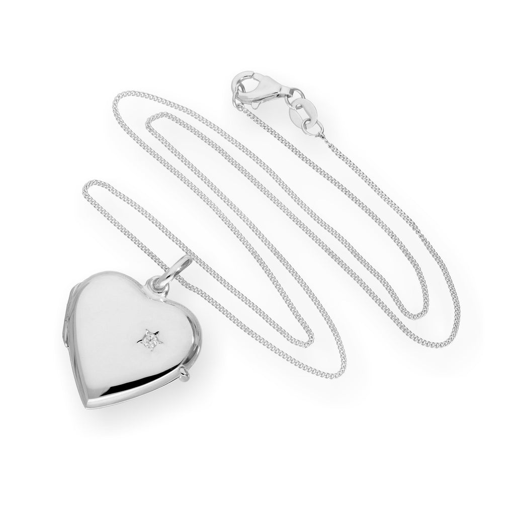 Sterling Silver & CZ Crystal Engravable Heart Locket on Chain 14 - 32 Inches