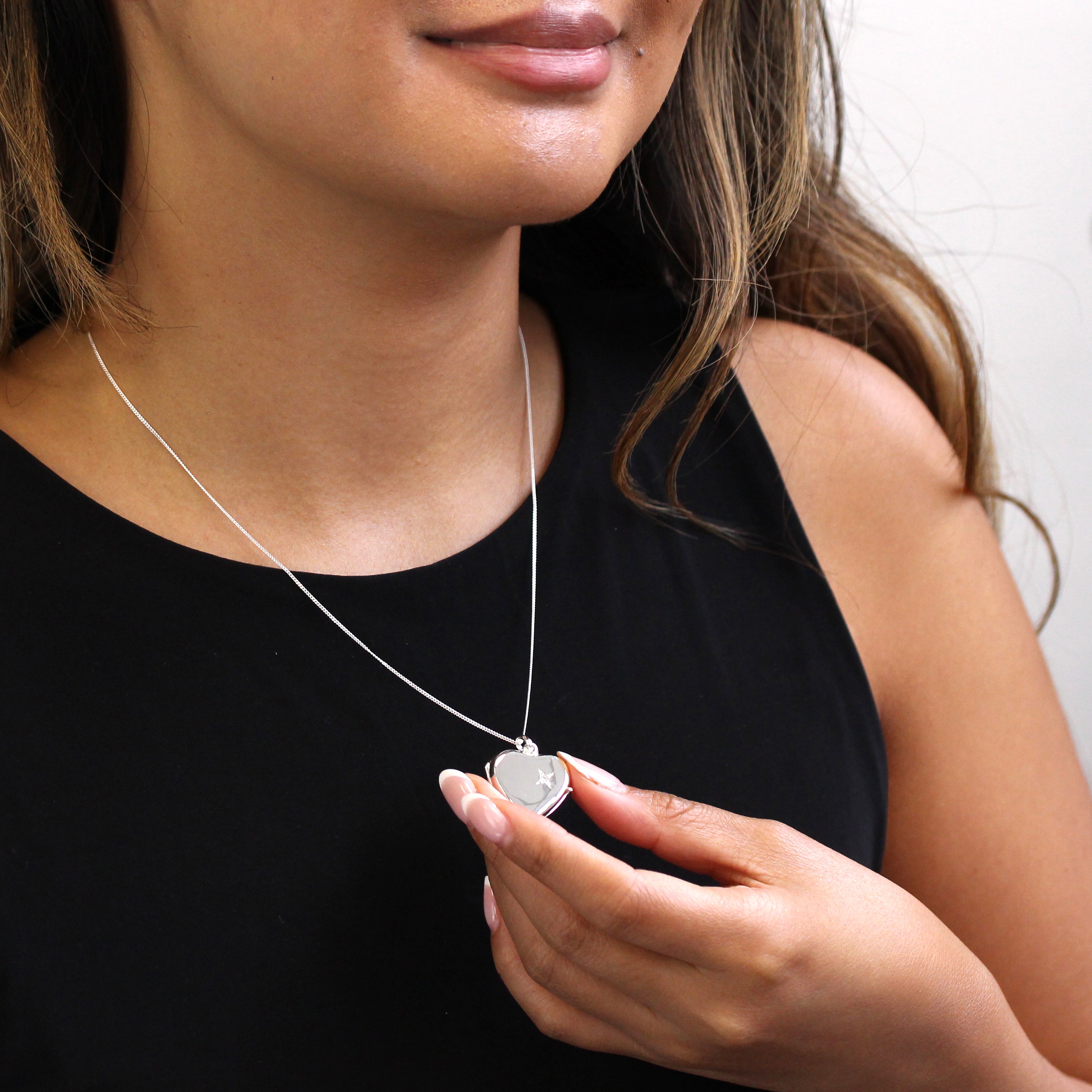 Sterling Silver & CZ Crystal Engravable Heart Locket on Chain 14 - 32 Inches