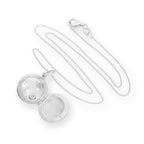 Sterling Silver & CZ Crystal Engraved Round Locket on Chain 14 - 32 Inches