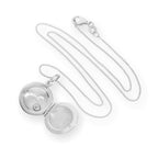 Sterling Silver & CZ Crystal Engravable Round Locket on Chain 14 - 32 Inches