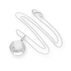 Sterling Silver & CZ Crystal Engravable Round Locket on Chain 14 - 32 Inches