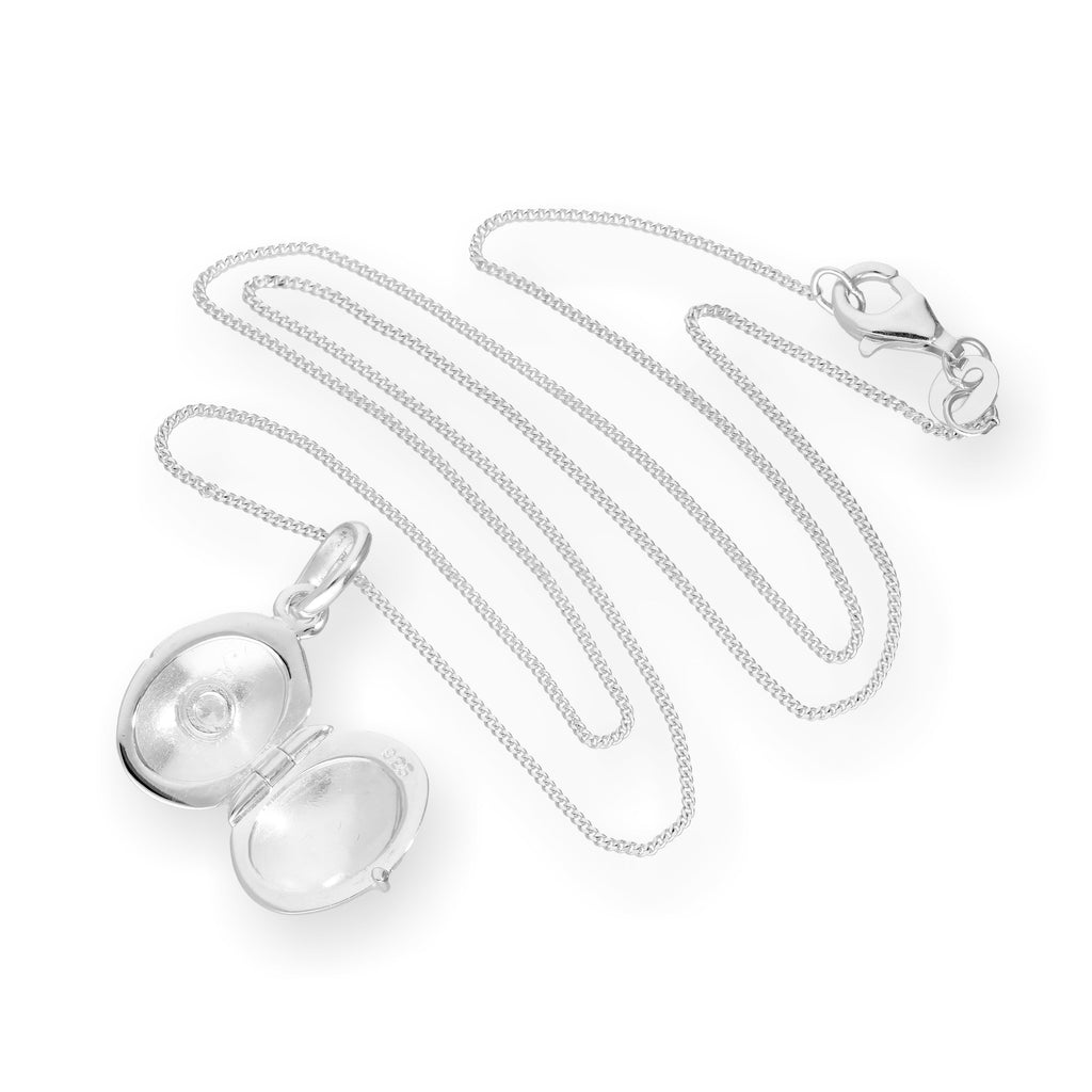Sterling Silver & CZ Crystal Engravable Oval Locket on Chain 14 - 32 Inches