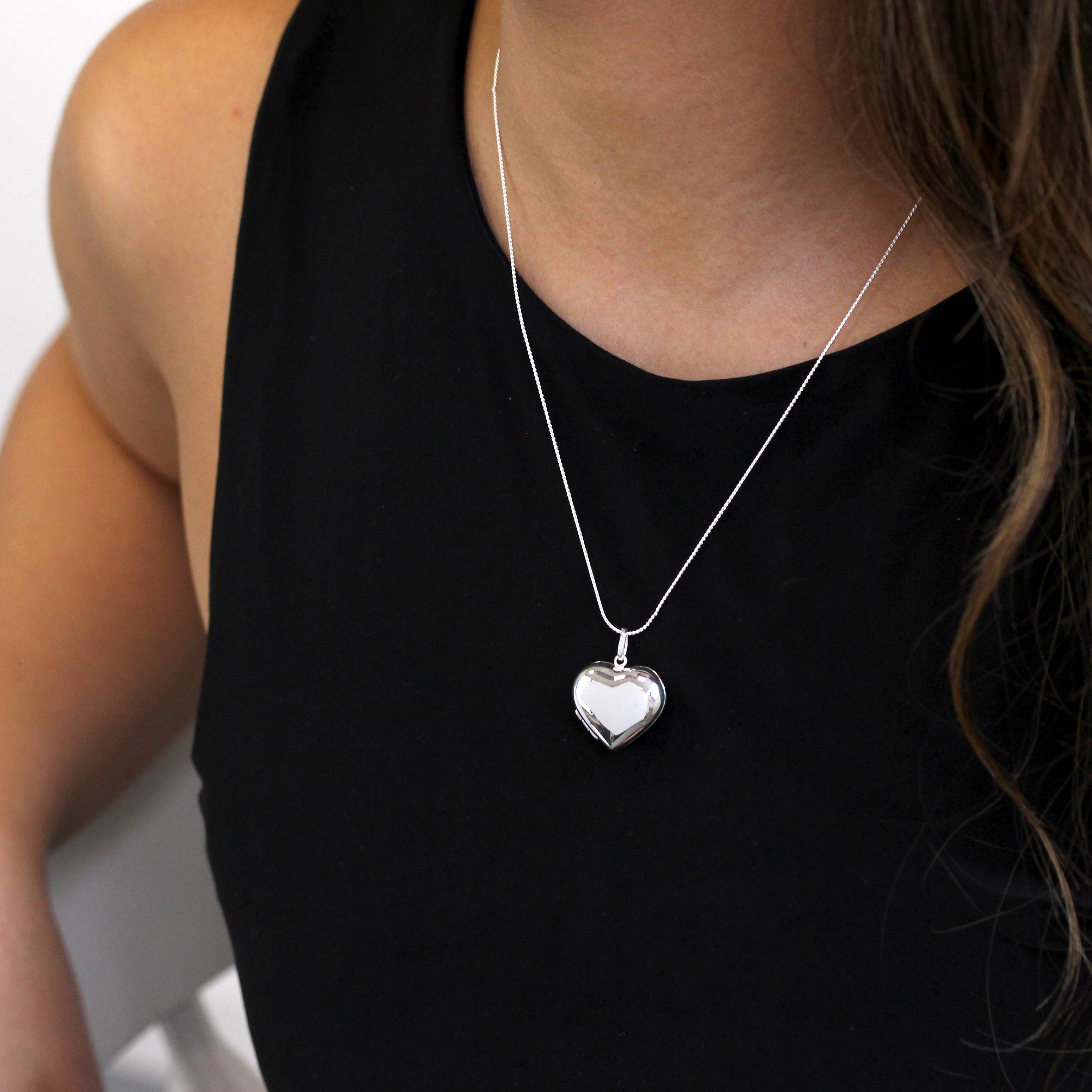 Sterling Silver Engravable Heart Locket on Chain 14 - 28 Inches