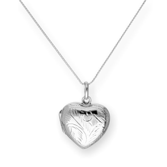Sterling Silver Engraved Heart Locket on Chain 16 -22 Inches
