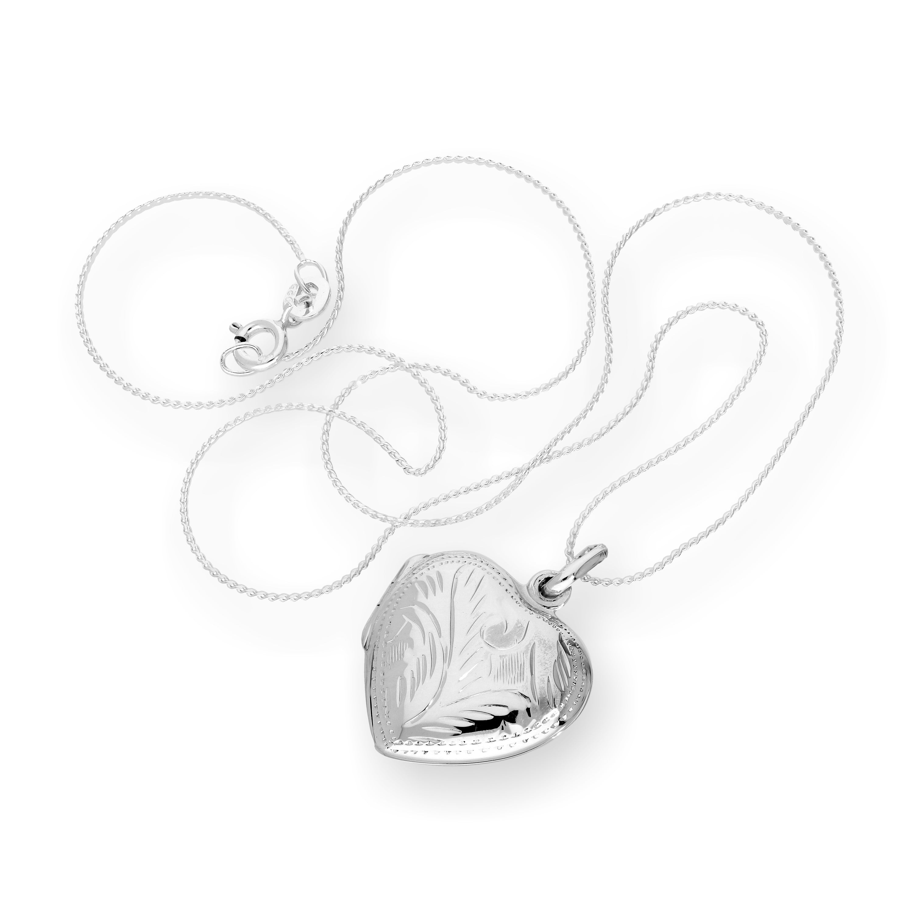 Sterling Silver Engraved Heart Locket on Chain 14 -28 Inches