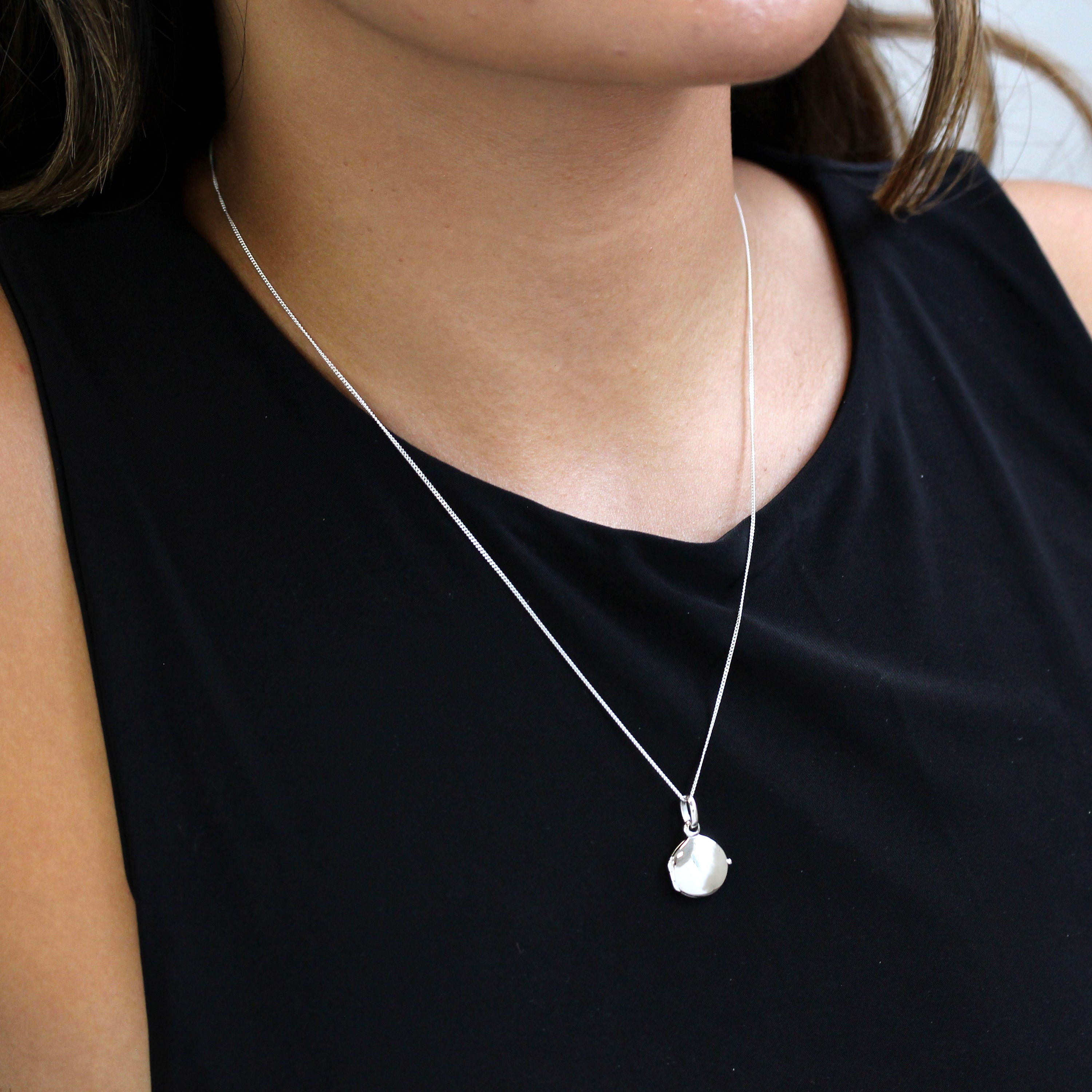 Tiny Sterling Silver Engravable Round Locket on Chain 14 - 32 Inches