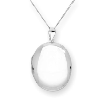 Large Sterling Silver Engravable Oval Locket on Chain 16 - 24 Inches