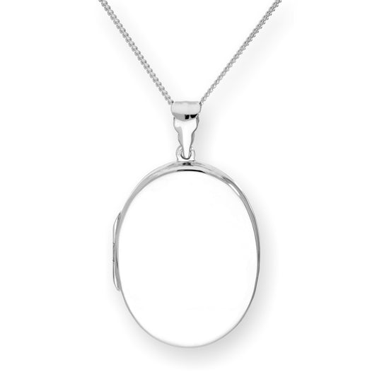Large Sterling Silver Oval Engravable Locket on Chain 16 - 24 Inches