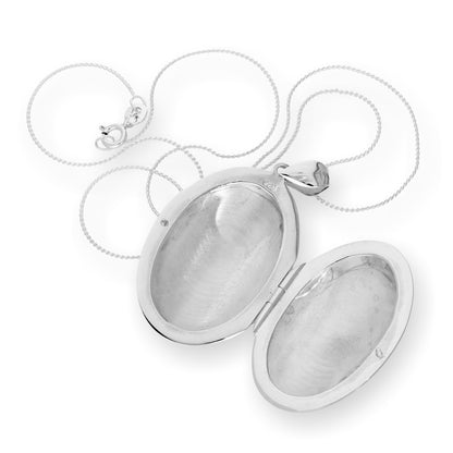 Large Sterling Silver Engravable Floral Oval Locket on Chain 16 - 22 Inches