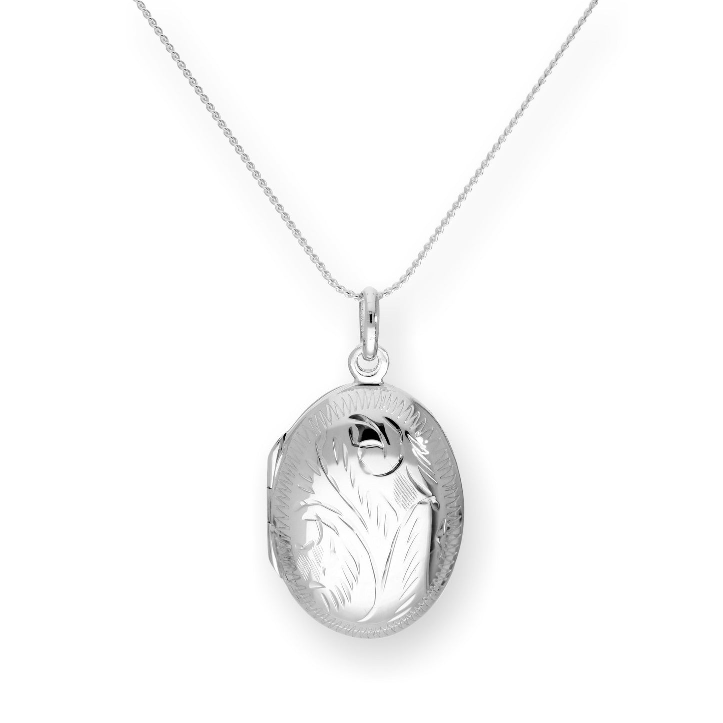 Sterling Silver Engraved Oval Locket on Chain 16 - 22 Inches