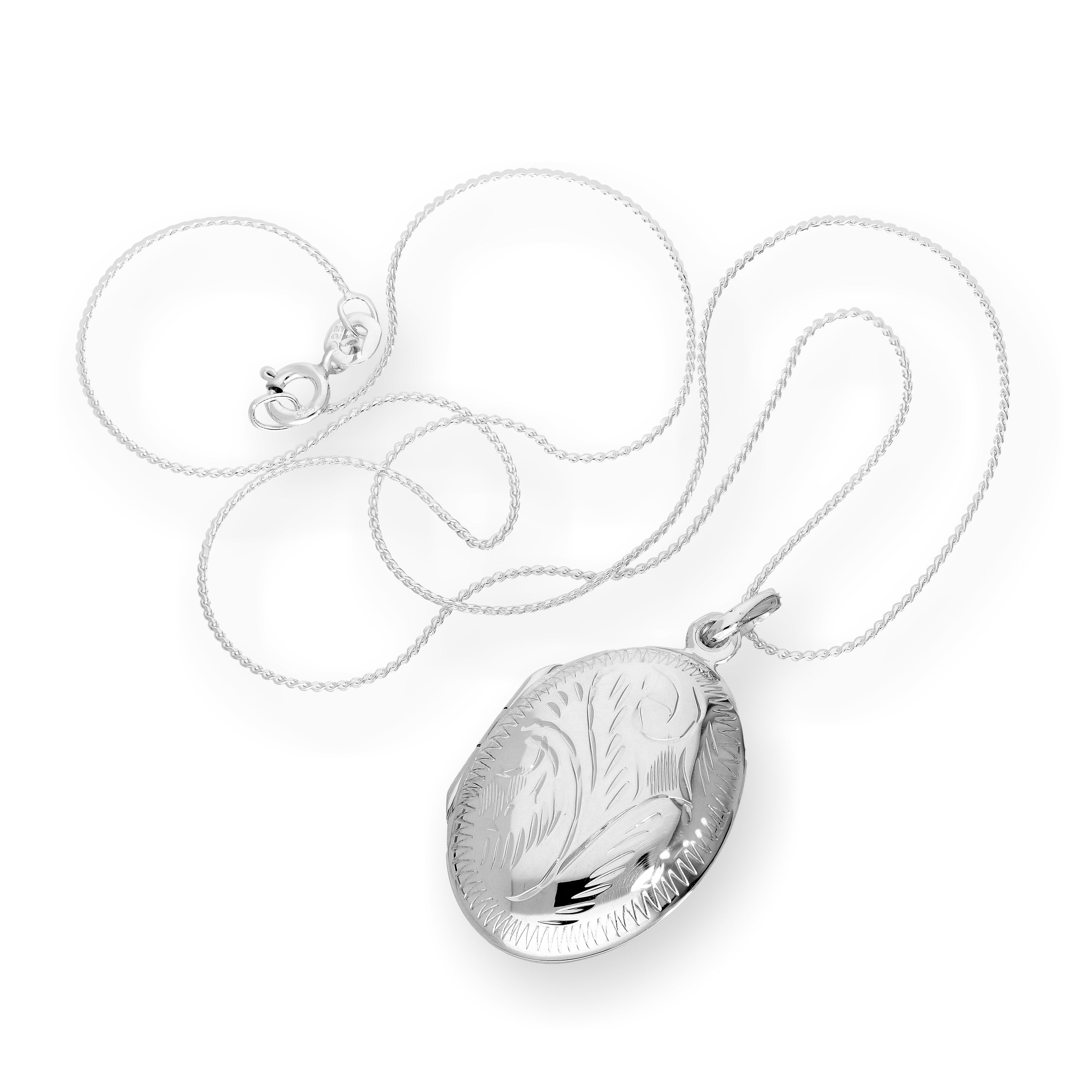 Sterling Silver Engraved Oval Locket on Chain 14 - 28 Inches