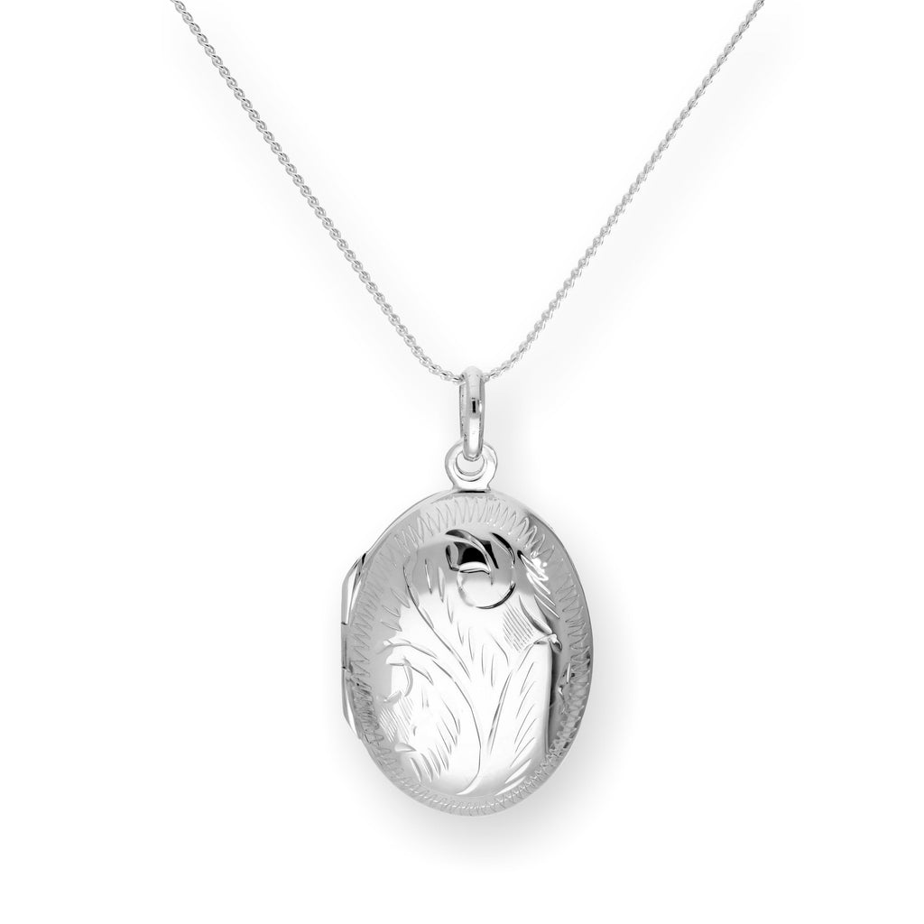 Sterling Silver Engraved Oval Locket on Chain 14 - 28 Inches