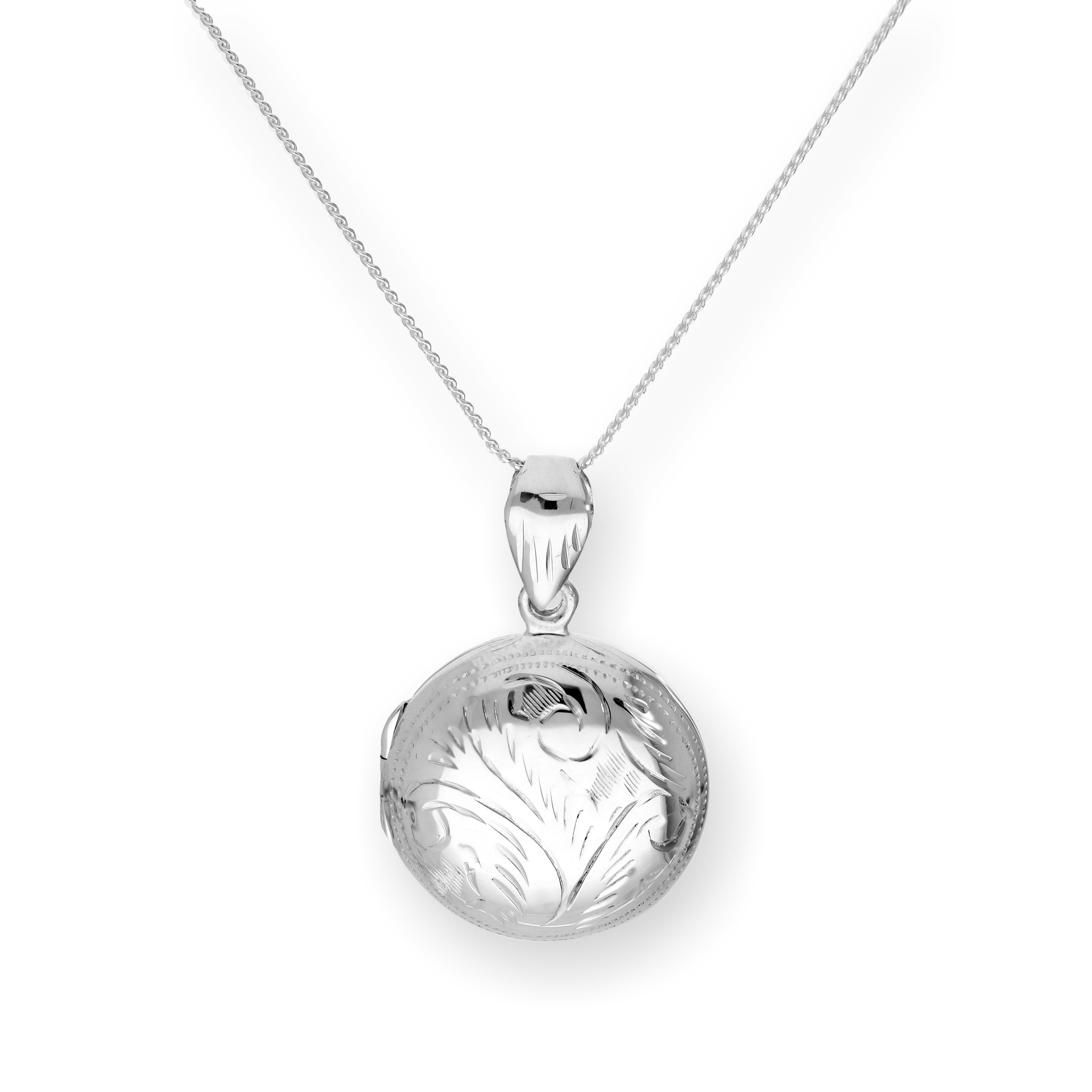 Sterling Silver Round Engraved Locket on Chain 14 - 28 Inches