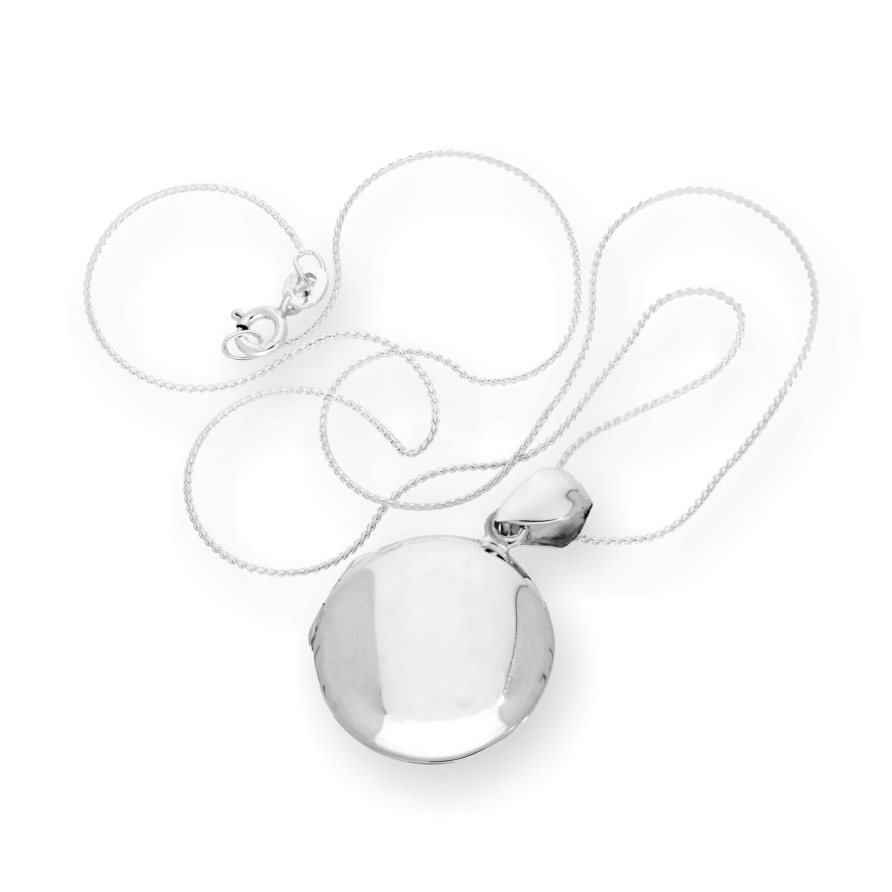 Sterling Silver Round Engravable Locket on Chain 14 - 28 Inches
