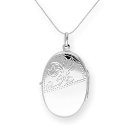 Large Sterling Silver Engravable Oval Locket on Chain 16 - 24 Inches