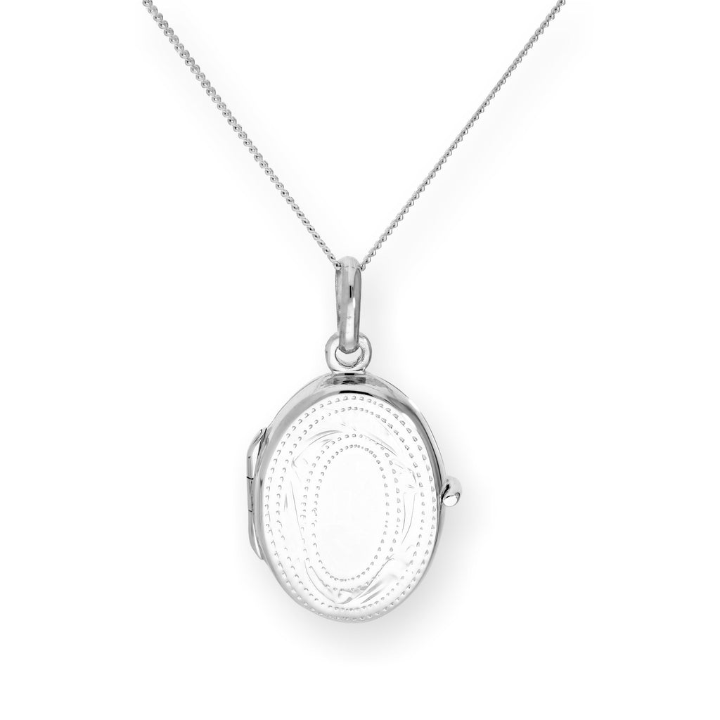 Sterling Silver Engraved Oval Locket on Chain 14 - 32 Inches