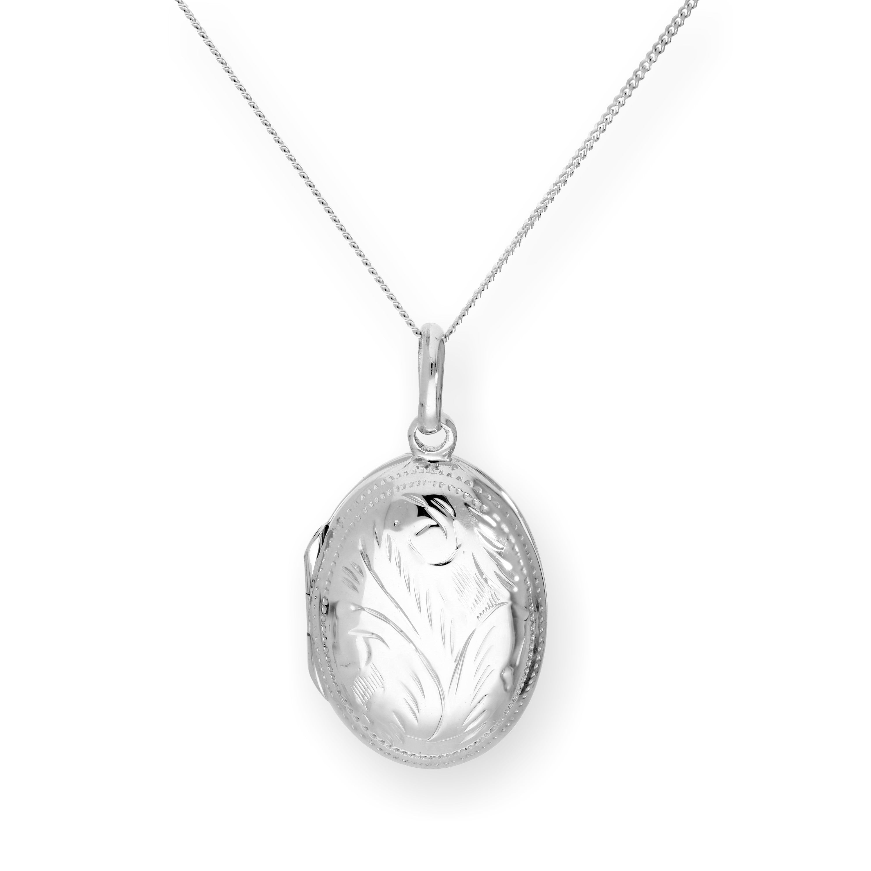 Sterling Silver Oval Engraved Locket on Chain 14 - 32 Inches