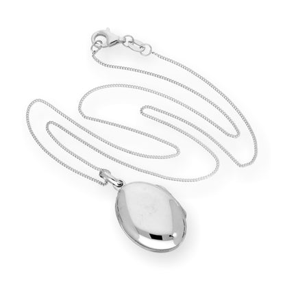 Sterling Silver Oval Engravable Locket on Chain 16 - 22 Inches