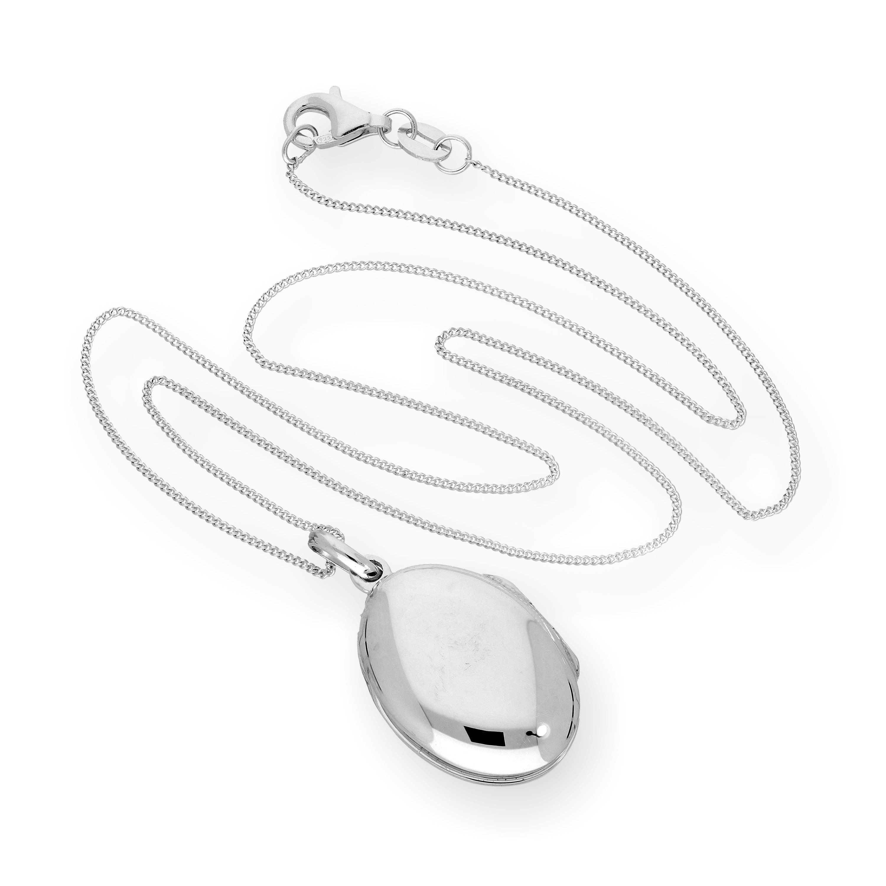 Sterling Silver Oval Engravable Locket on Chain 14 - 32 Inches