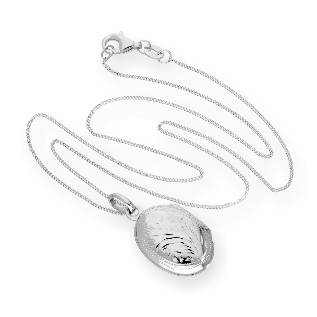 Sterling Silver Engraved Oval Locket 14 - 32 Inches