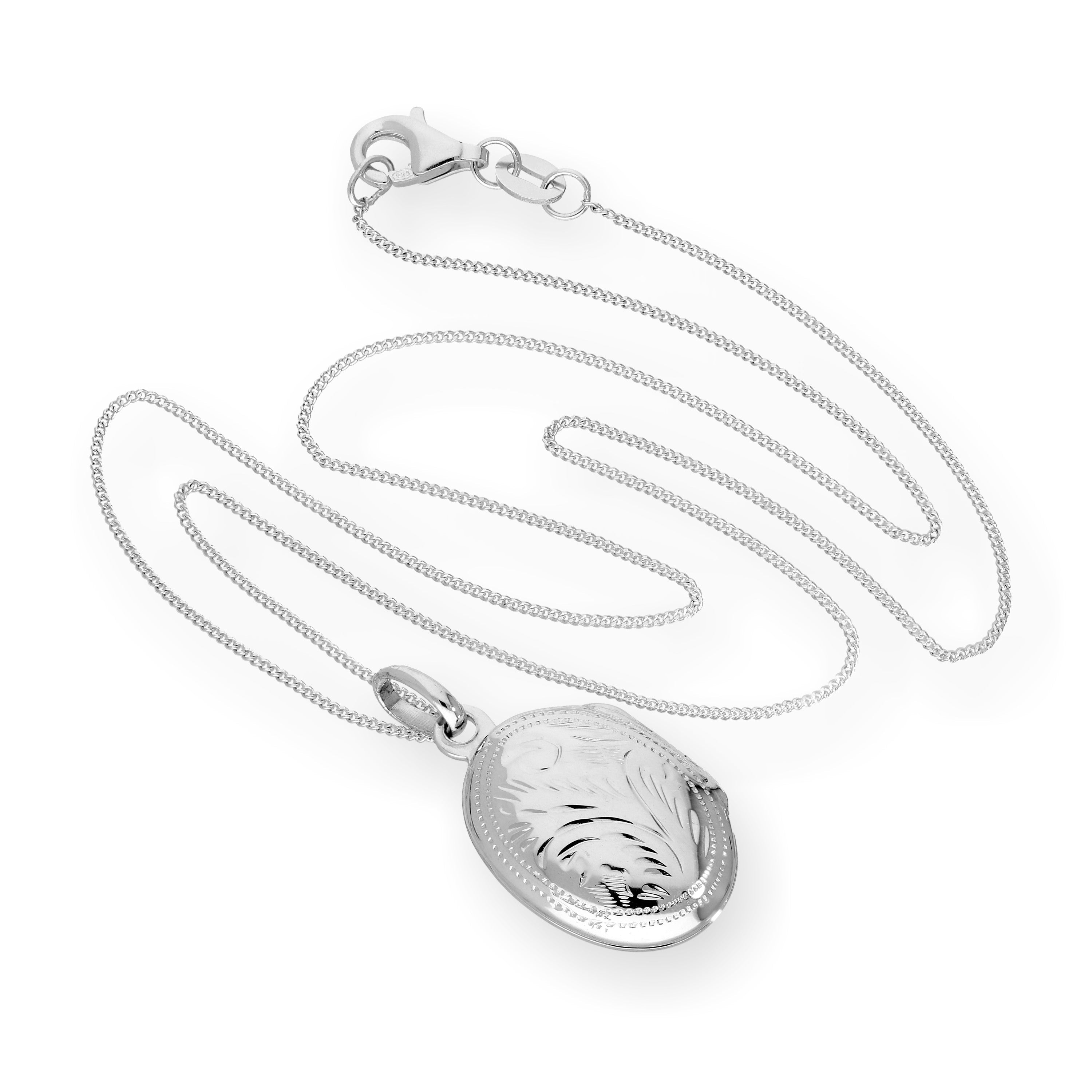 Sterling Silver Engraved Oval Locket 14 - 32 Inches