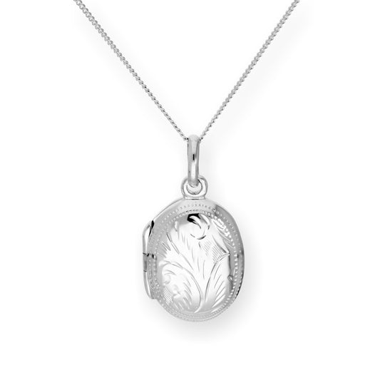 Sterling Silver Engraved Oval Locket 16 - 22 Inches