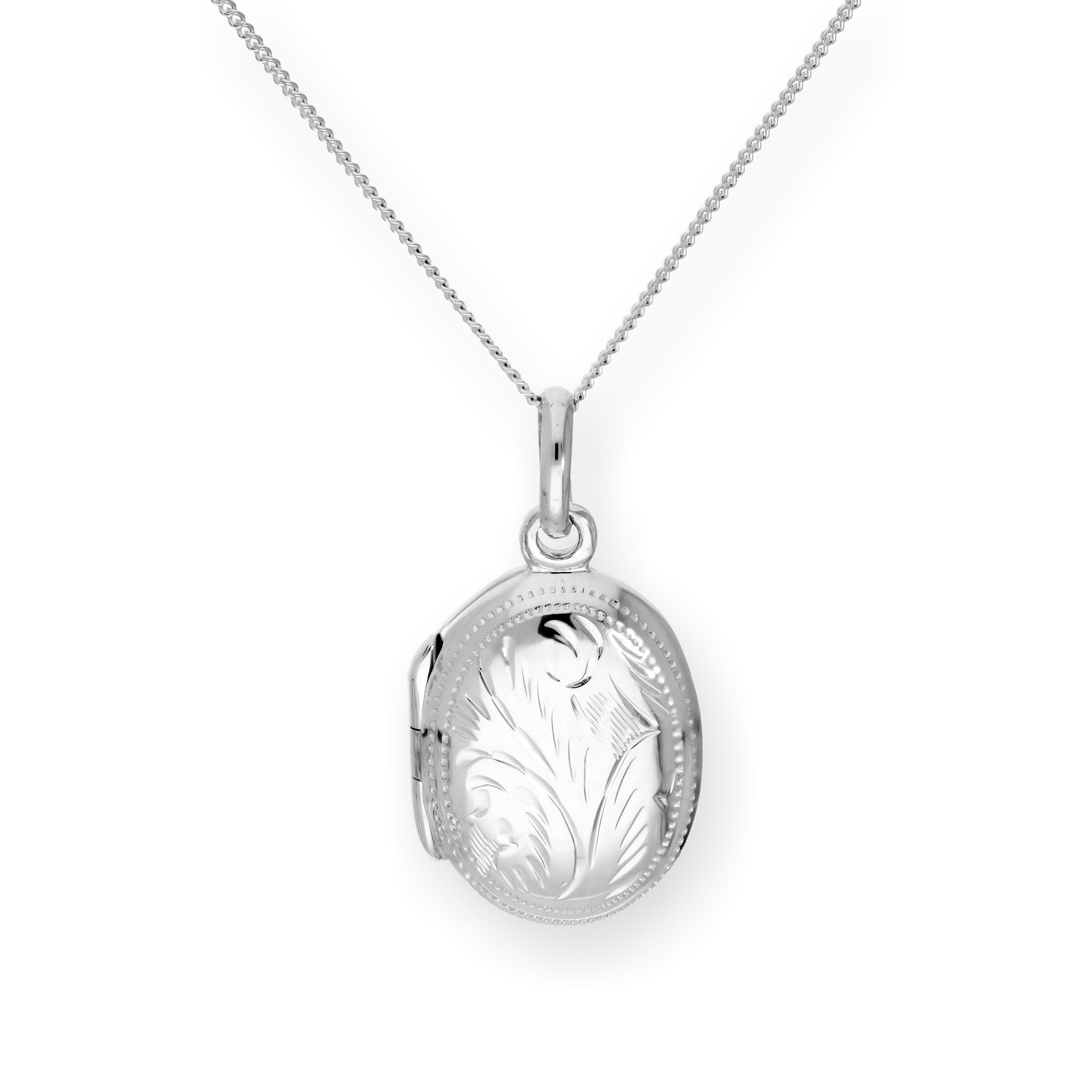 Sterling Silver Engraved Oval Locket 14 - 32 Inches