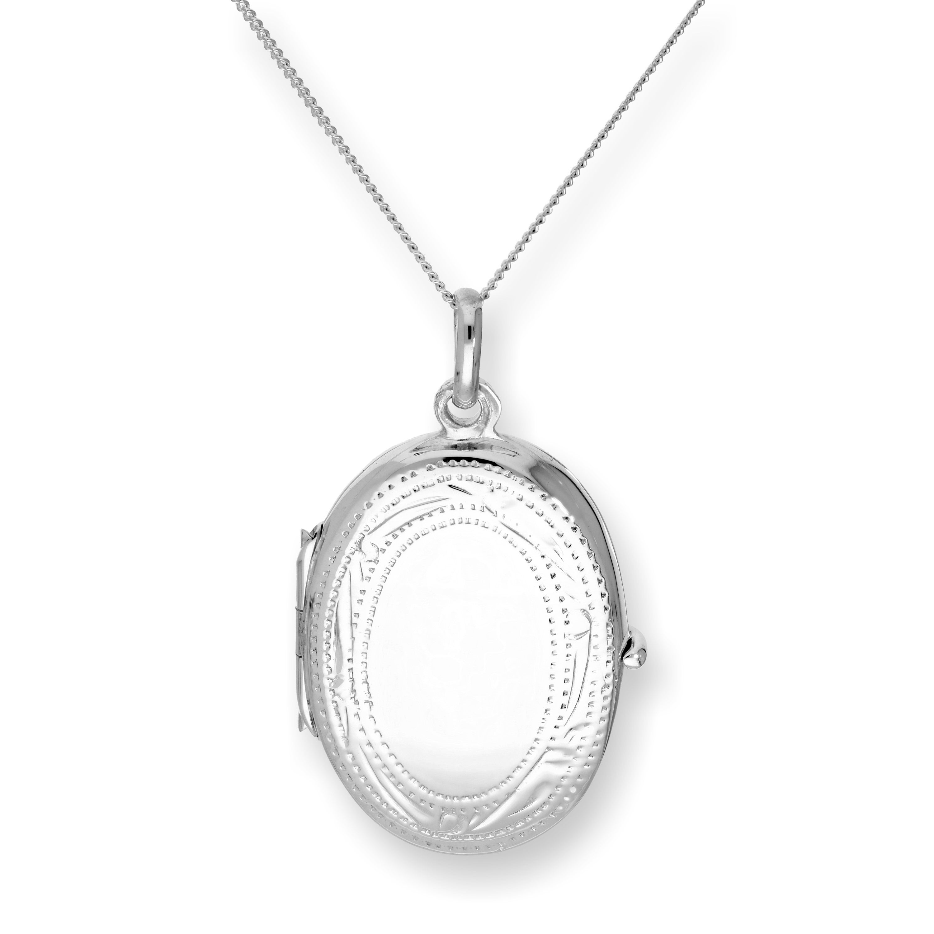 Sterling Silver Oval Engraved Locket 14 - 32 Inches