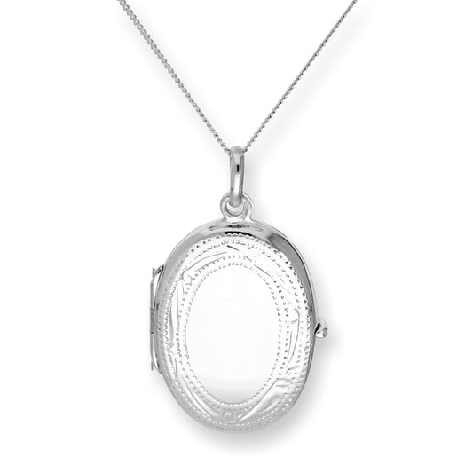 Sterling Silver Oval Engraved Locket 16 - 22 Inches