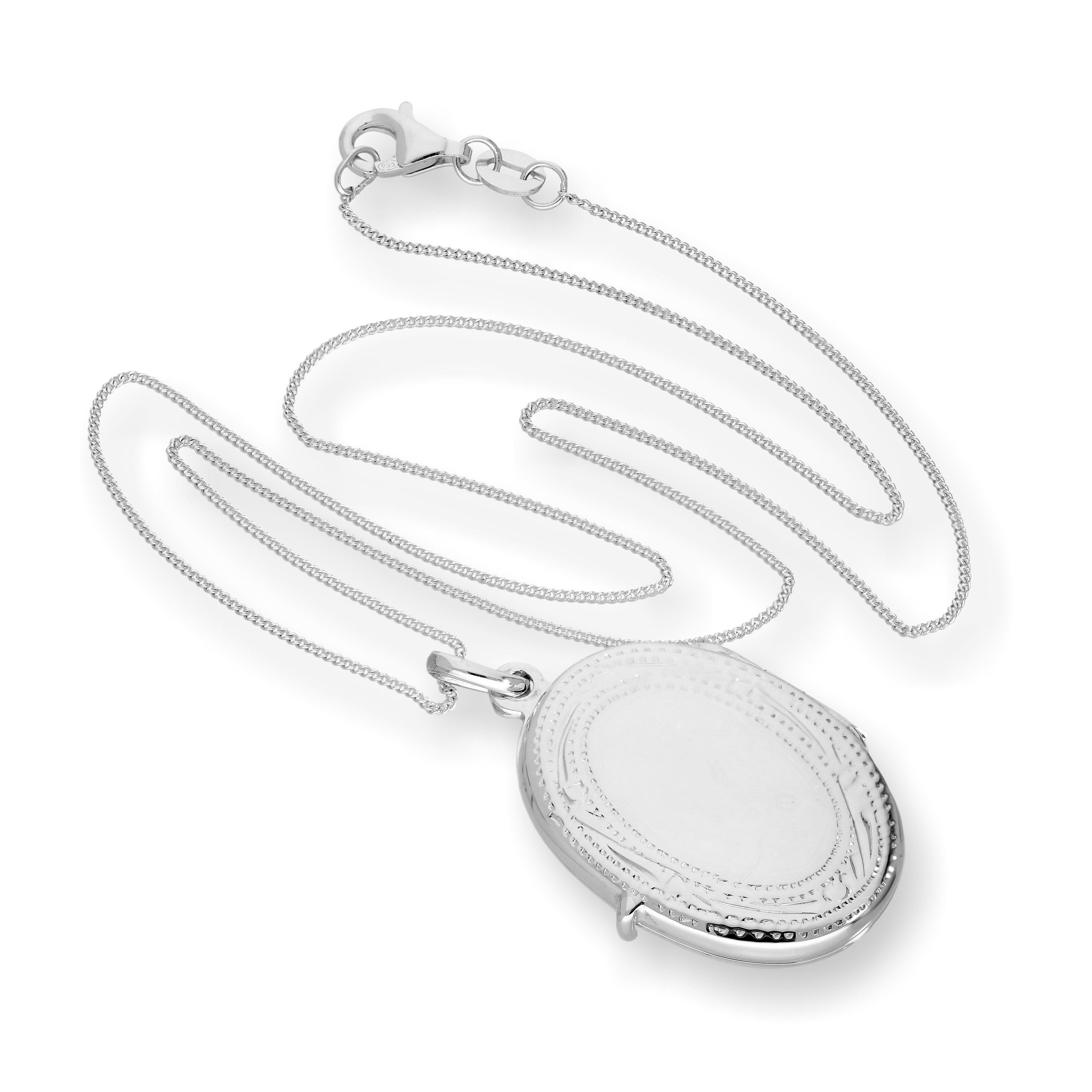 Sterling Silver Oval Engraved Locket 14 - 32 Inches