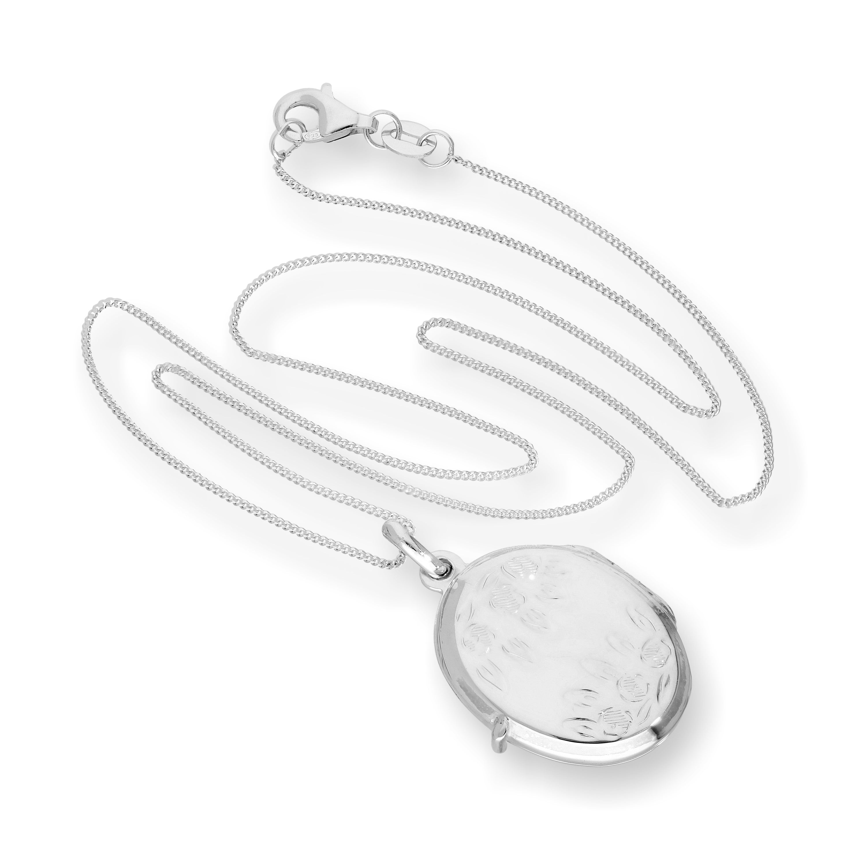 Sterling Silver Oval Locket w Roses & Flowers on Chain 14 - 32 Inches