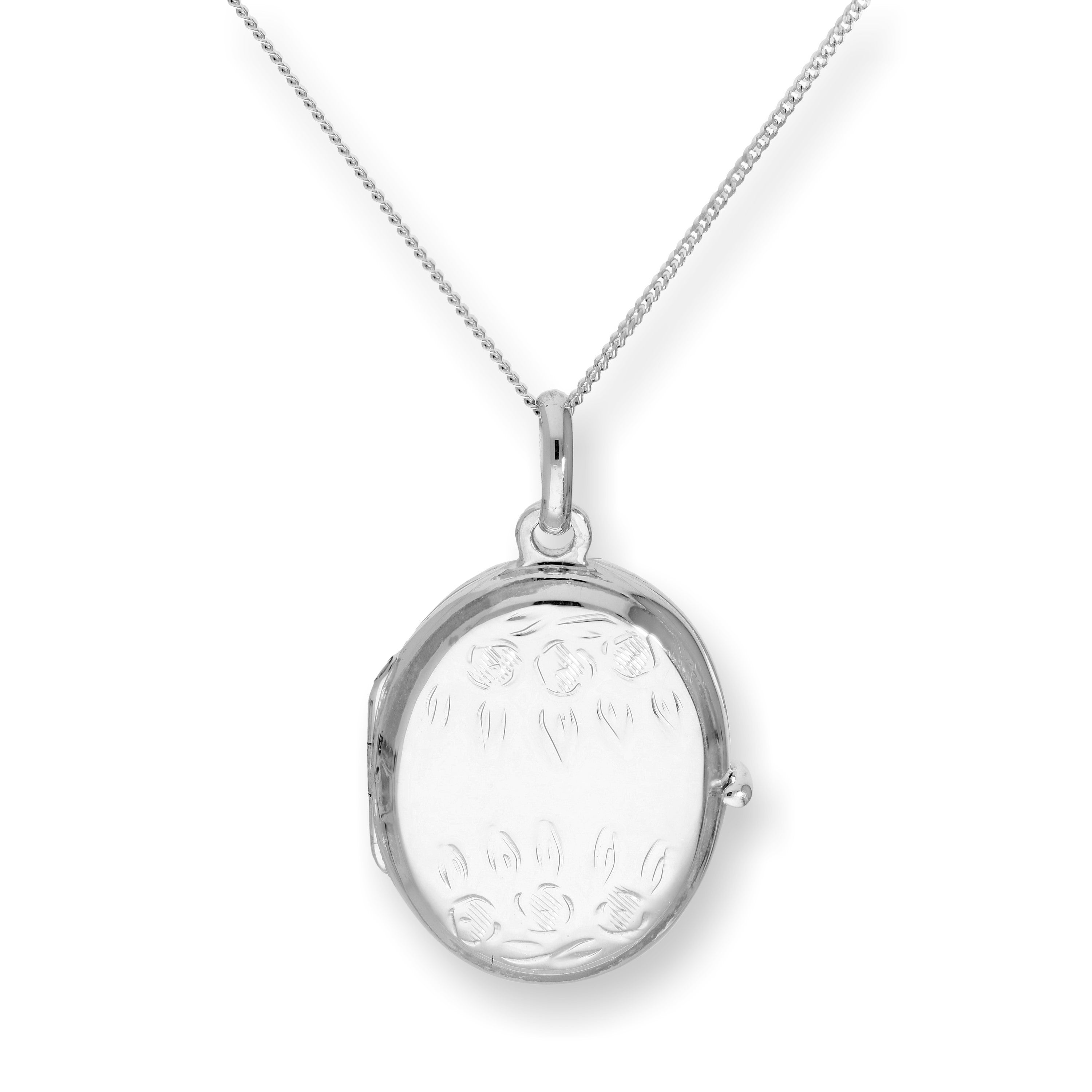 Sterling Silver Oval Locket w Roses & Flowers on Chain 14 - 32 Inches