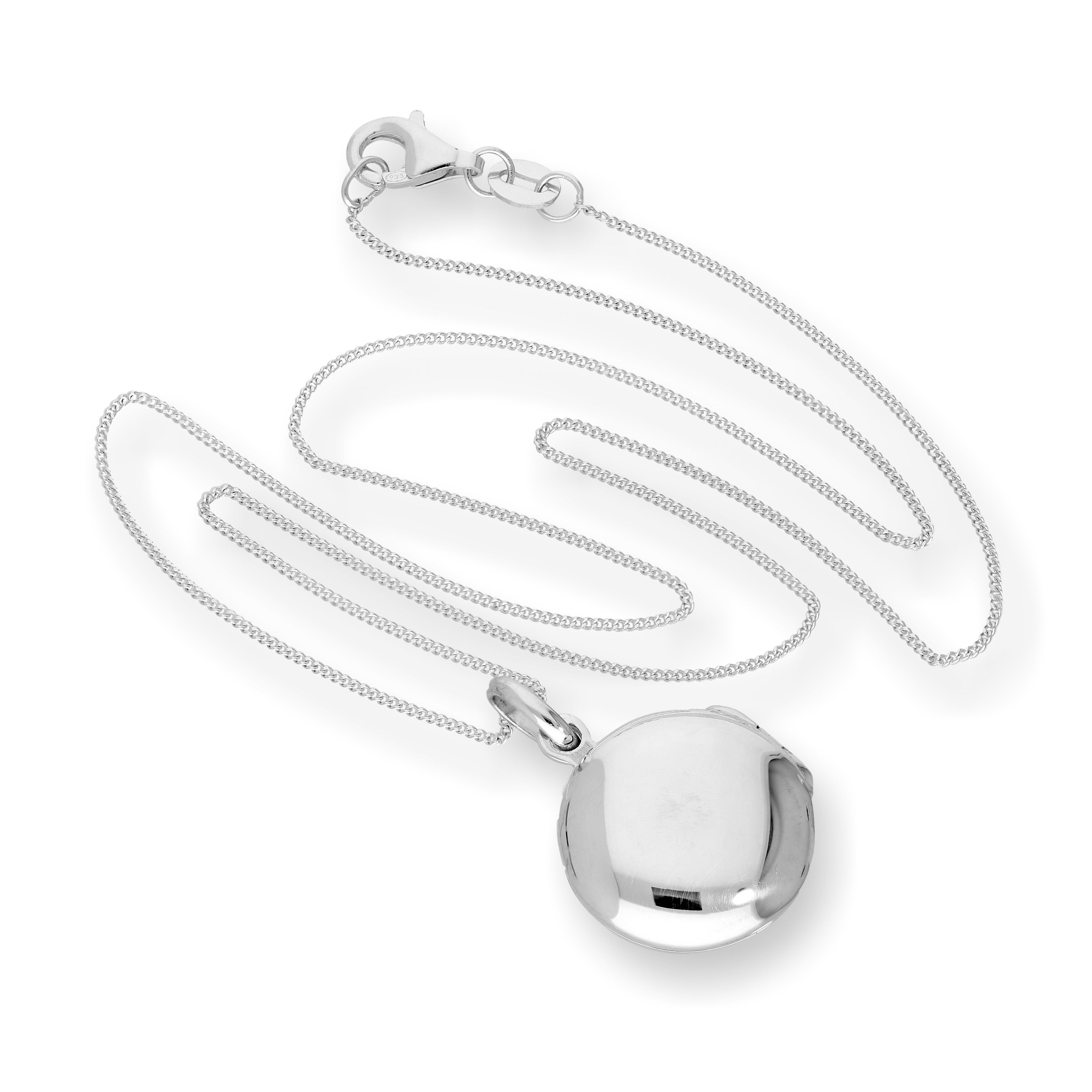 Sterling Silver Engravable Round Locket on Chain 14 - 32 Inches