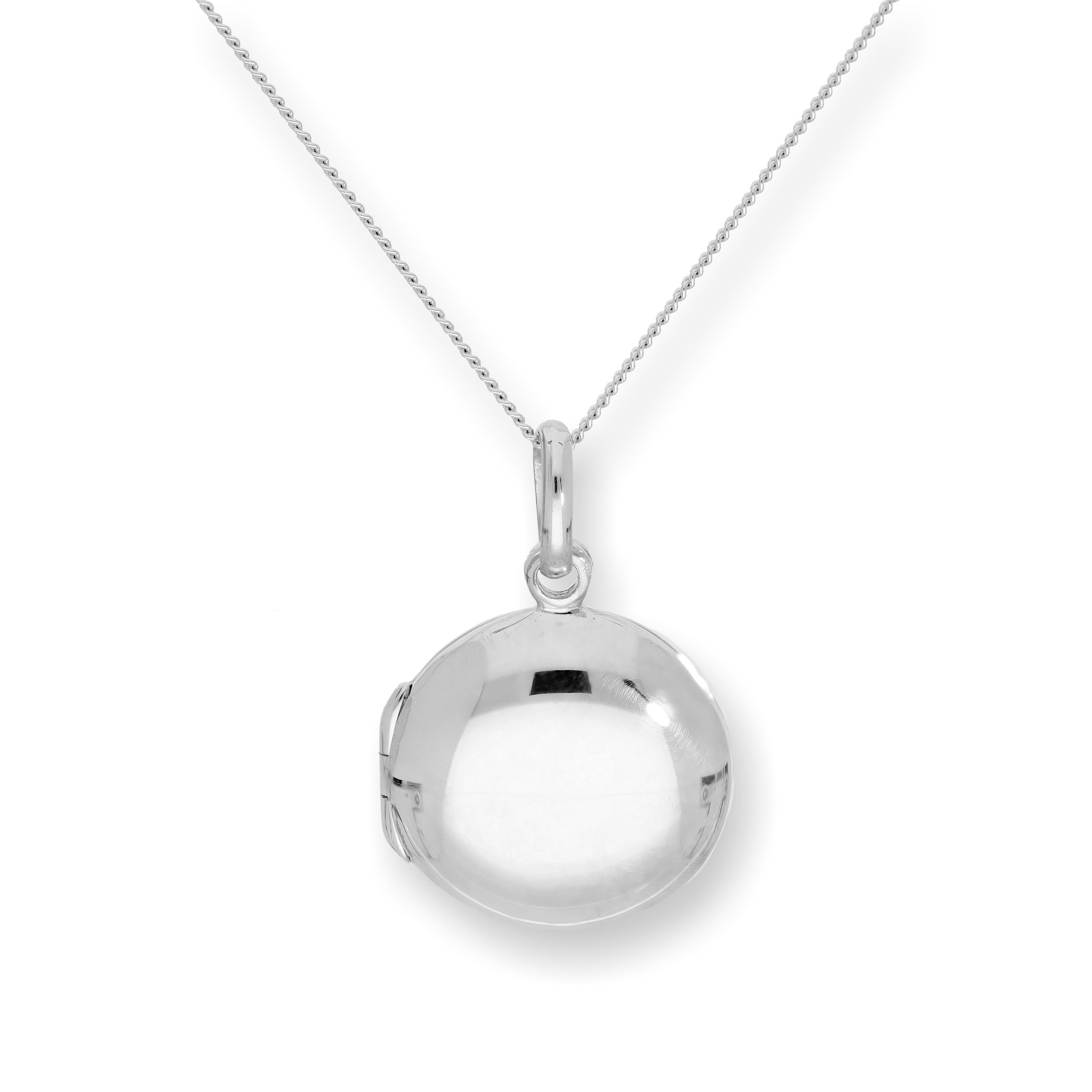Sterling Silver Engravable Round Locket on Chain 14 - 32 Inches