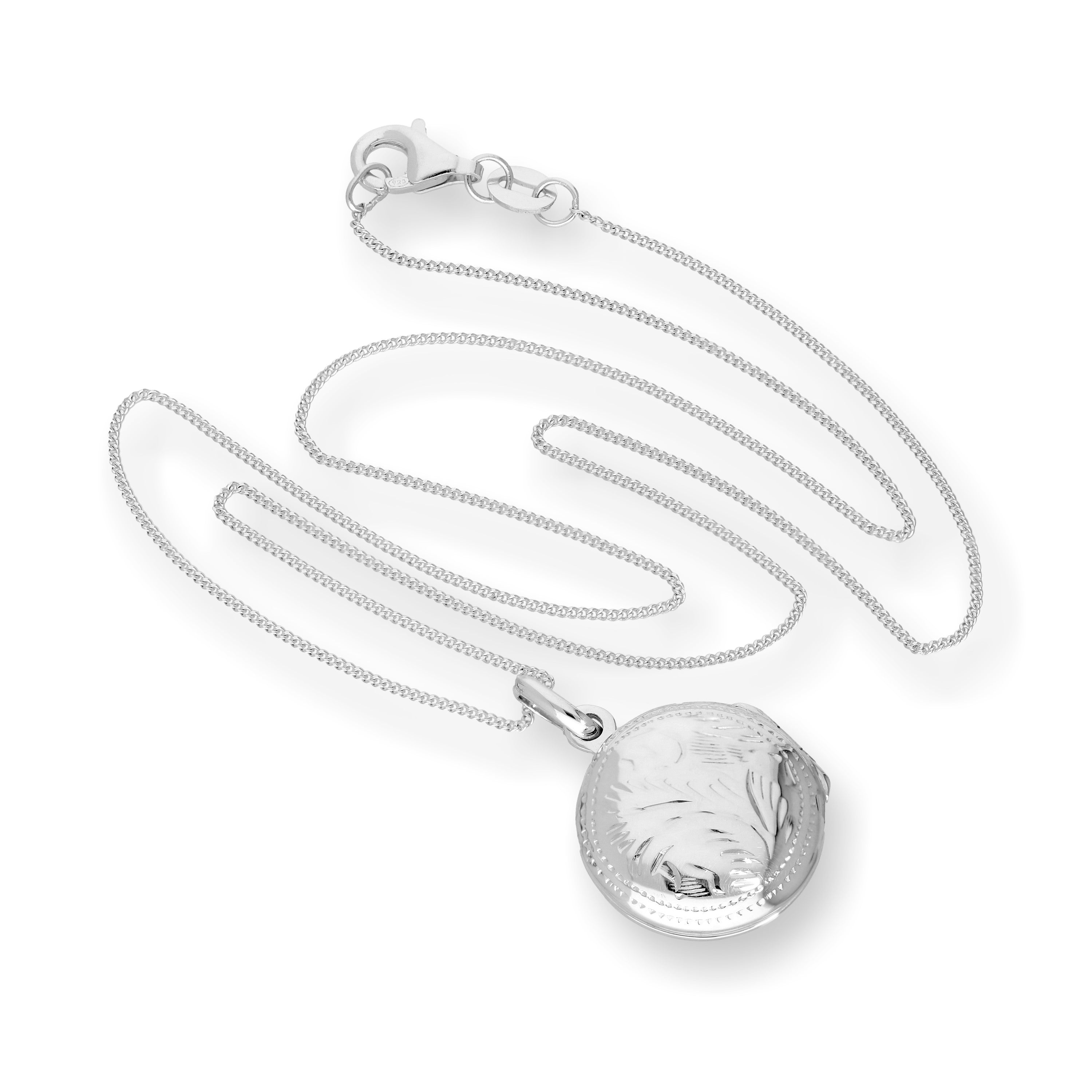 Sterling Silver Round Engraved Locket on Chain 14 - 32 Inches