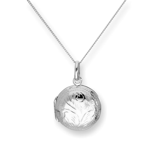 Sterling Silver Round Engraved Locket on Chain 16 - 22 Inches