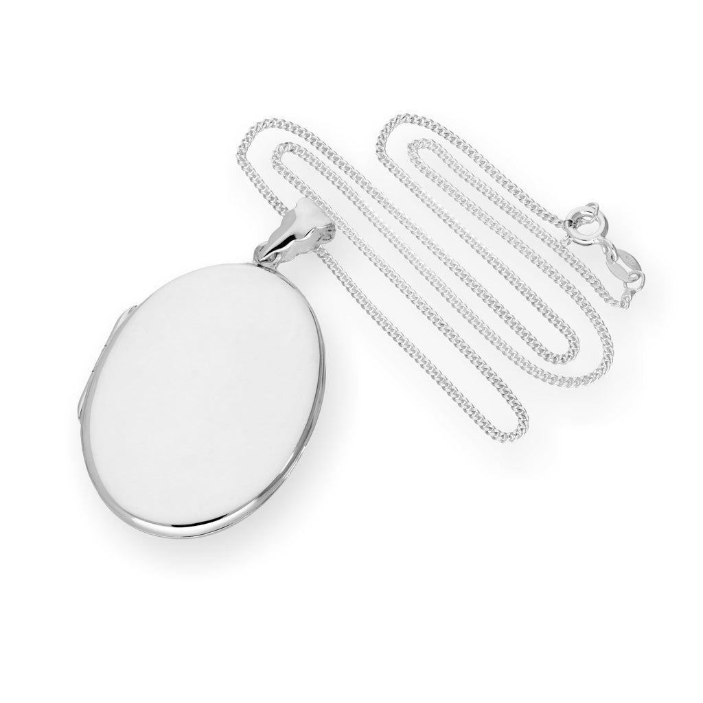 Large Sterling Silver Oval Engravable Locket on Chain 16 - 20 Inches