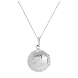 Sterling Silver Round Engraved Locket on Chain 14 - 32 Inches