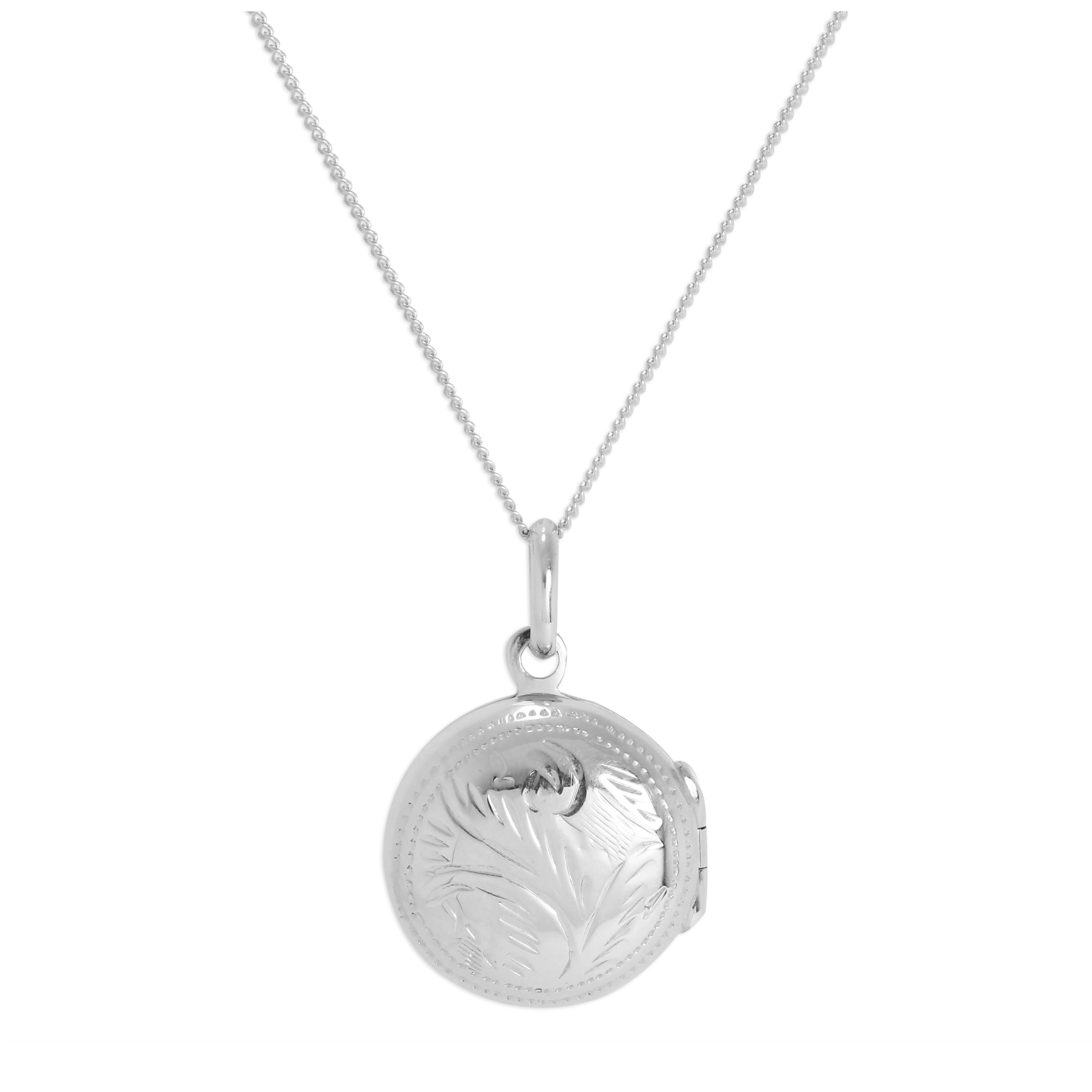 Sterling Silver Round Engraved Locket on Chain 14 - 32 Inches