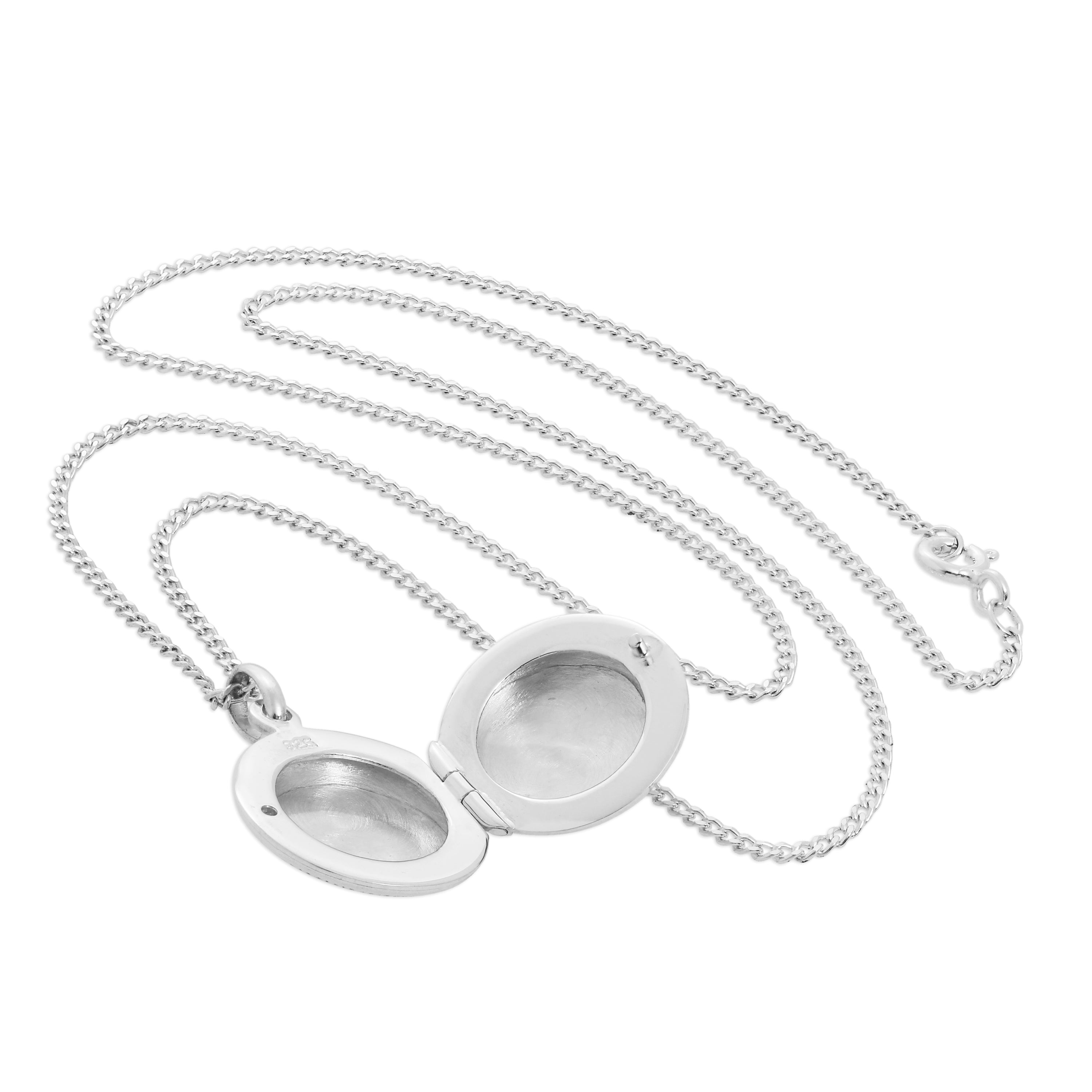 Sterling Silver Round Engraved Locket on Chain 14 - 32 Inches