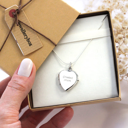 Sterling Silver Engravable Heart Locket on Chain 14 - 28 Inches
