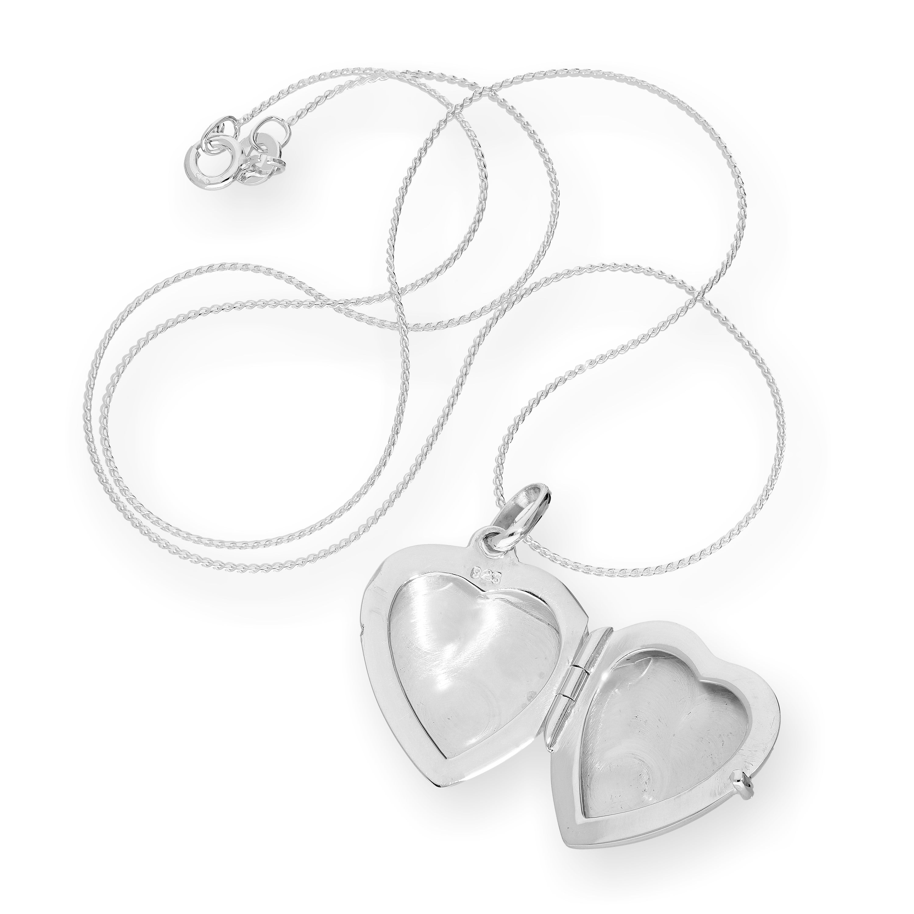 Sterling Silver Engraved Heart Locket on Chain 14 - 28 Inches