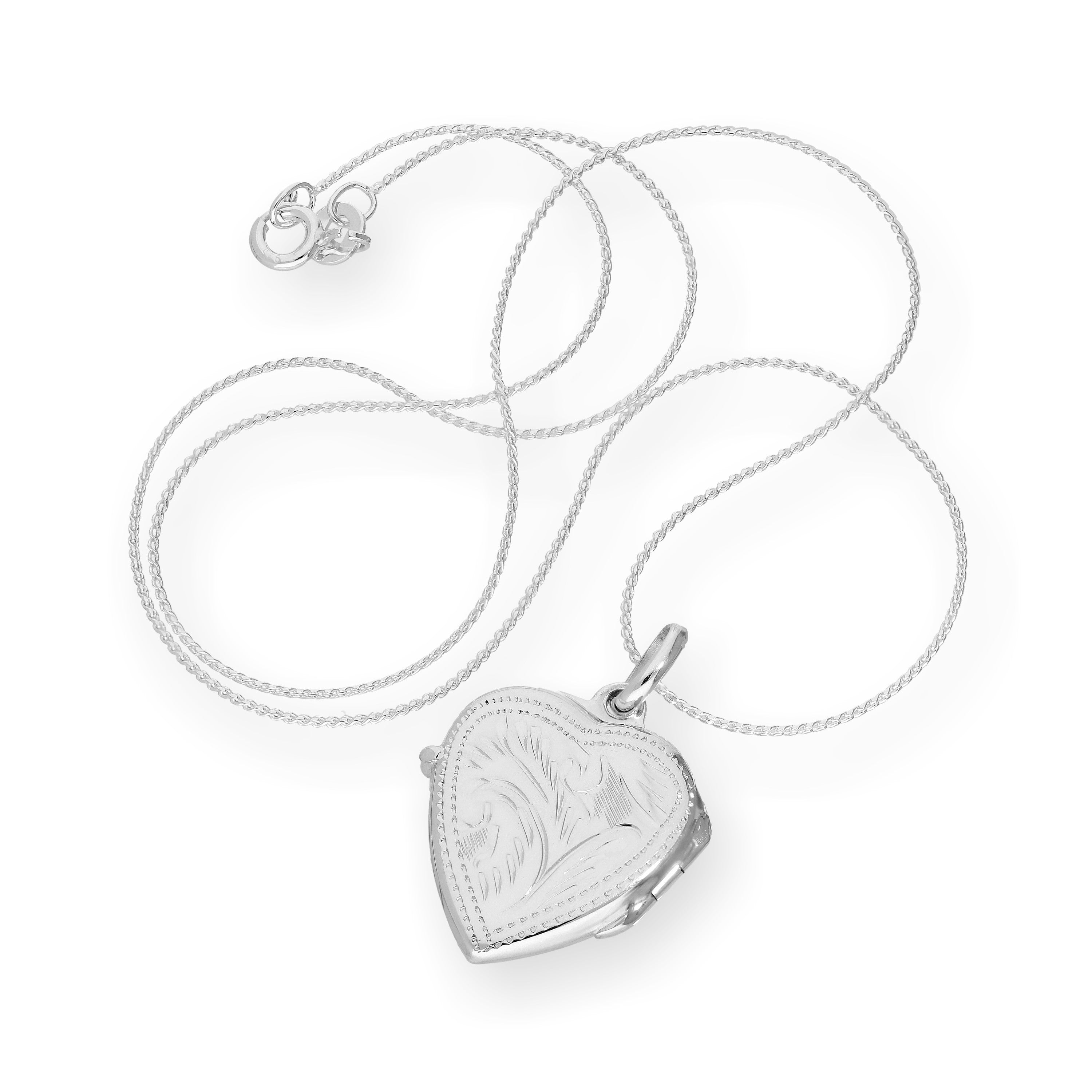 Sterling Silver Engraved Heart Locket on Chain 14 - 28 Inches