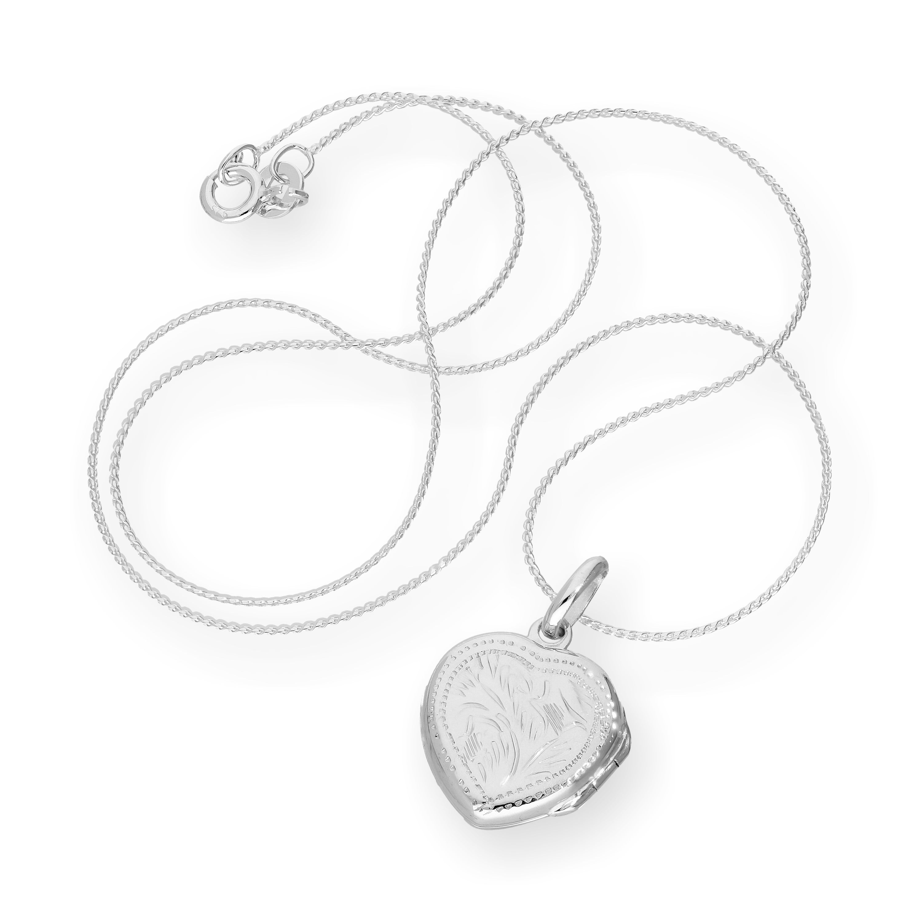 Sterling Silver Engraved Heart Locket on Chain 14 - 28 Inches