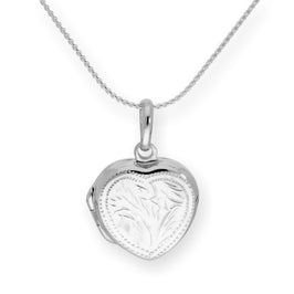 Sterling Silver Engraved Heart Locket on Chain 14 - 28 Inches