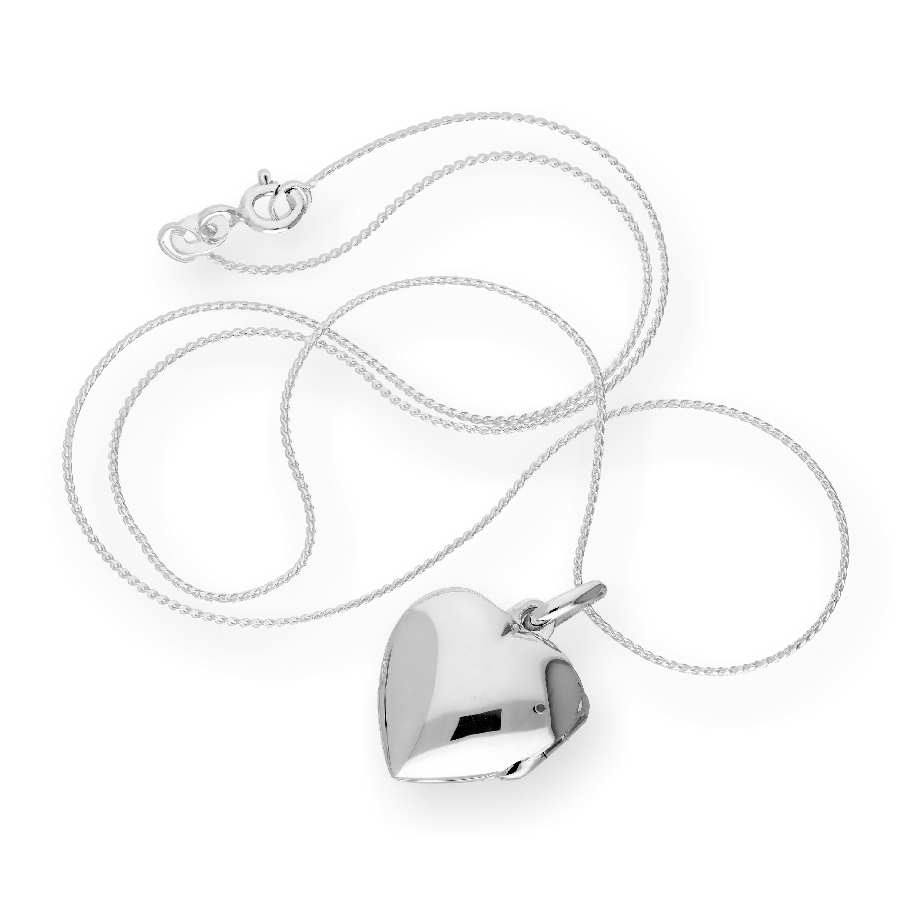 Sterling Silver Engravable Puffed Heart Locket on Chain 14 - 28 Inches