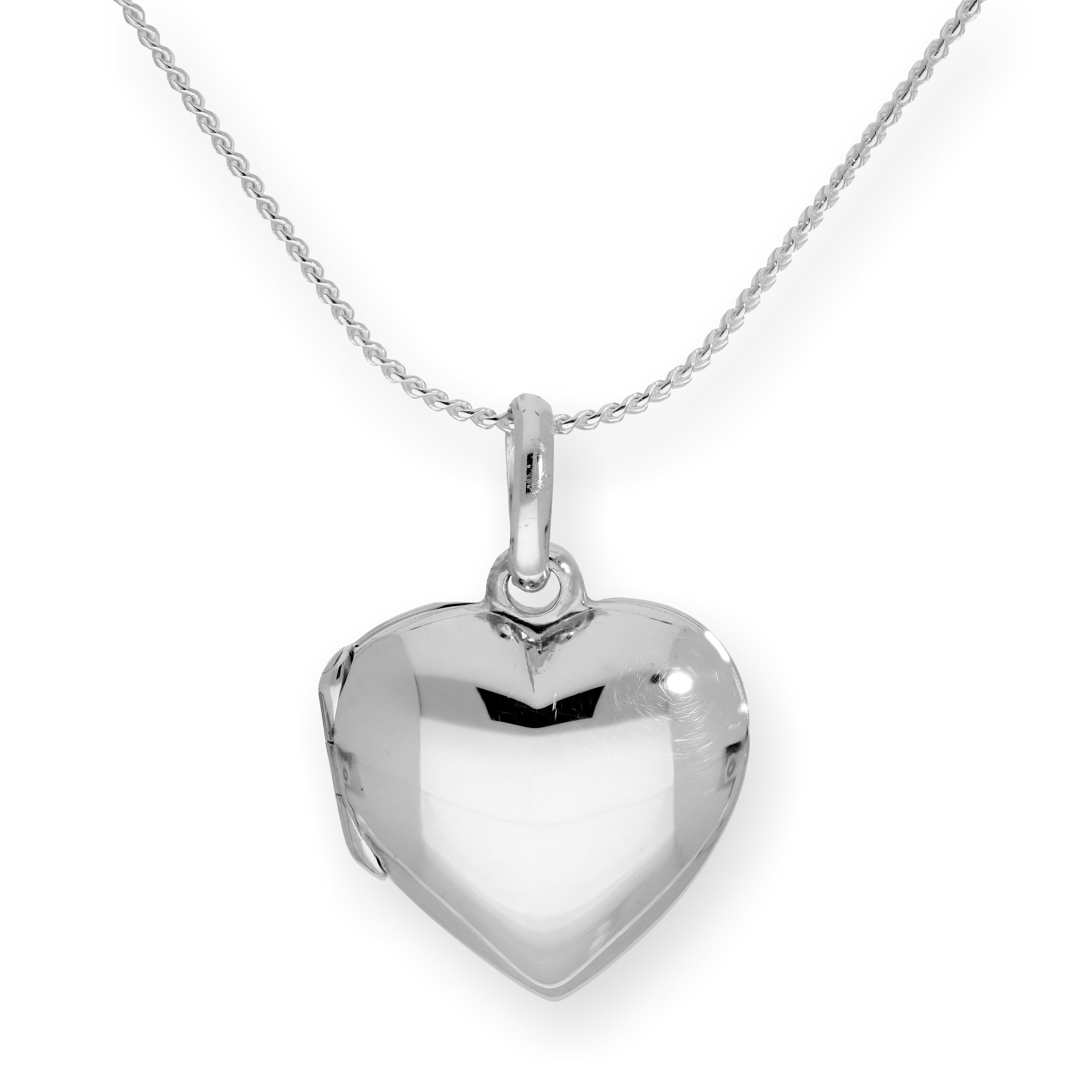 Sterling Silver Engravable Puffed Heart Locket on Chain 14 - 28 Inches