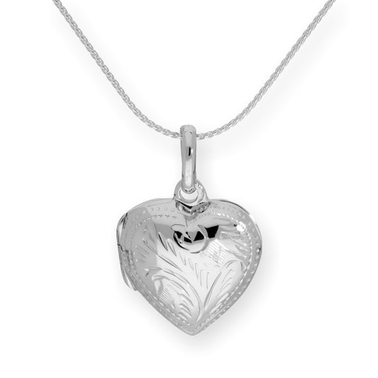 Sterling Silver Engraved Puffed Heart Locket on Chain 16 - 22 Inches